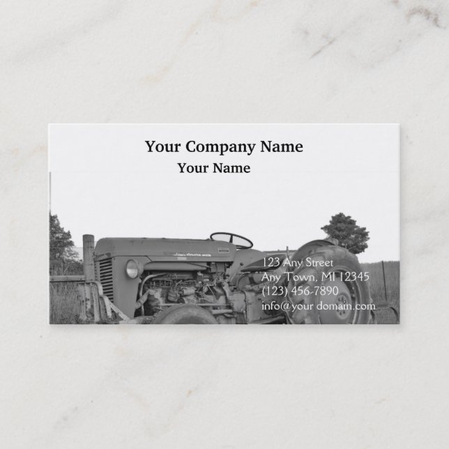 Carte De Visite Tracteur antique en noir et blanc (Devant)