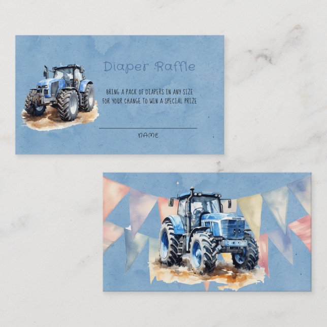 Carte De Visite Tracteur d'aquarelle bleu Refus de couches pour ga (Devant / Derrière)
