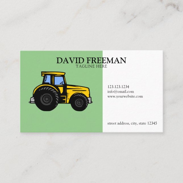 Carte De Visite Tracteur de ferme vert simple et blanc (Devant)