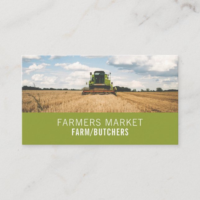 Carte De Visite Tracteur en champ, fermier et boucher (Devant)