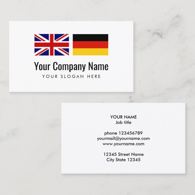 Carte De Visite Traducteur allemand-anglais de services de (Devant / Derrière)