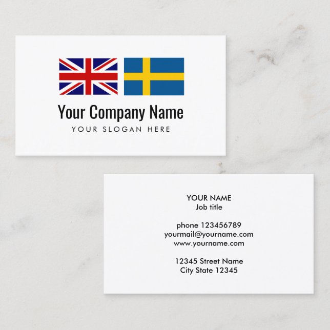 Carte De Visite Traducteur anglais suédois (Devant / Derrière)