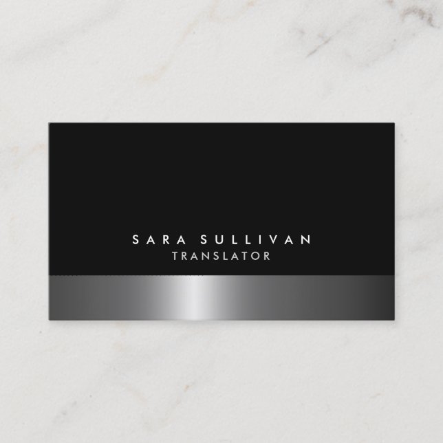 Carte De Visite Traducteur Bold Dark Chrome Silver Services (Devant)