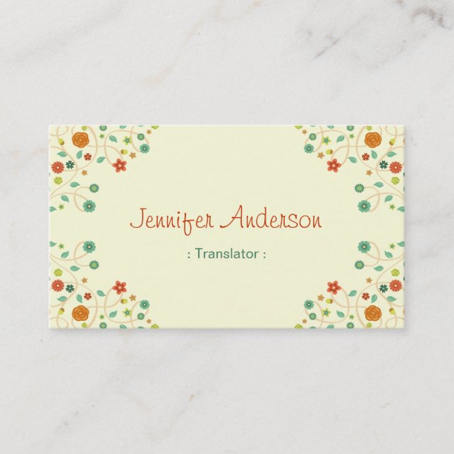 Carte De Visite Traducteur - Chic Nature Design (Devant)