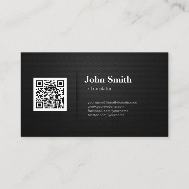 Carte De Visite Traducteur - Code QR noir Premium (Devant)