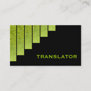 Carte De Visite Traducteur de bandes verticales modernes vert, noi