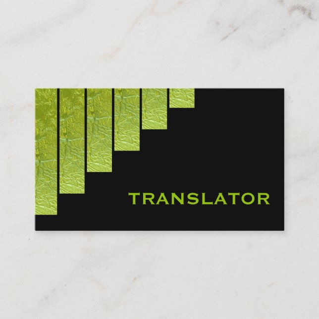 Carte De Visite Traducteur de bandes verticales modernes vert, noi (Devant)