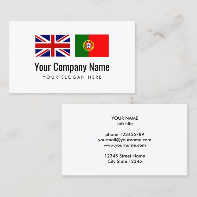 Carte De Visite Traducteur de services de traduction en portugais  (Devant / Derrière)