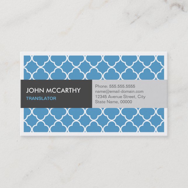 Carte De Visite Traducteur - Moderne Quatrefoil bleu (Devant)