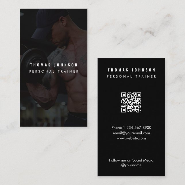 Carte De Visite Trainer de fitness entraîneur moderne Photo QR Cod (Devant / Derrière)