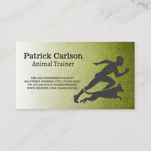 Carte De Visite Trainer Running with Dog | Turf (Devant)
