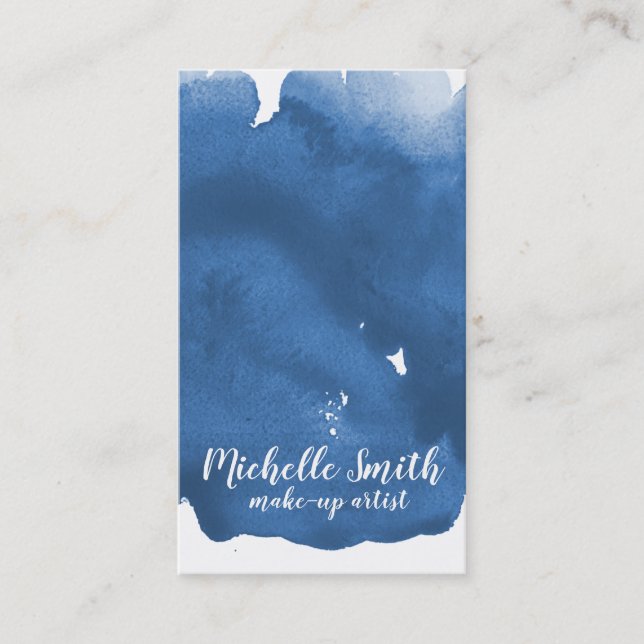Carte De Visite trait de brosse Abstrait couleur bleu aquarelle (Devant)