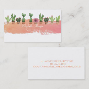 Carte De Visite Trait de pinceau à l'aquarelle moderne, Cactus à l