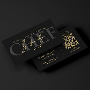 Carte De Visite Traiteur Chef Élégant Professionnel Culinaire Noir