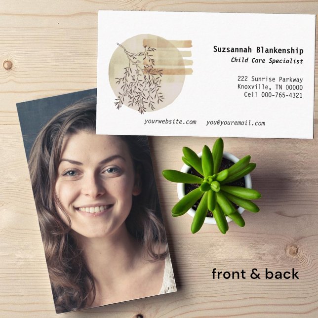 Carte De Visite Tranquille Boho Art Front Photo personnalisée Reto (business card template front & custom photo back)