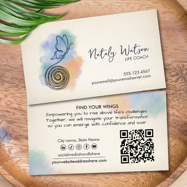 Carte De Visite Transformation Line Art Butterfly Life Coach (Créateur téléchargé)