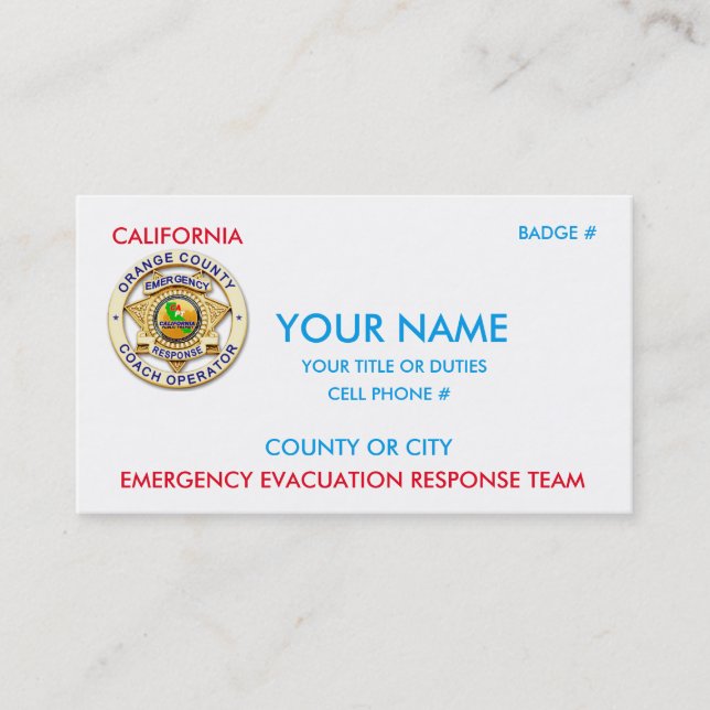 Carte De Visite Transit public de la Californie (Devant)