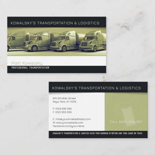 Carte De Visite Transport et logistique | Camions (Devant / Derrière)