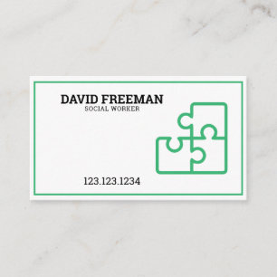 Carte De Visite Travail social de Puzzle vert moderne et blanc
