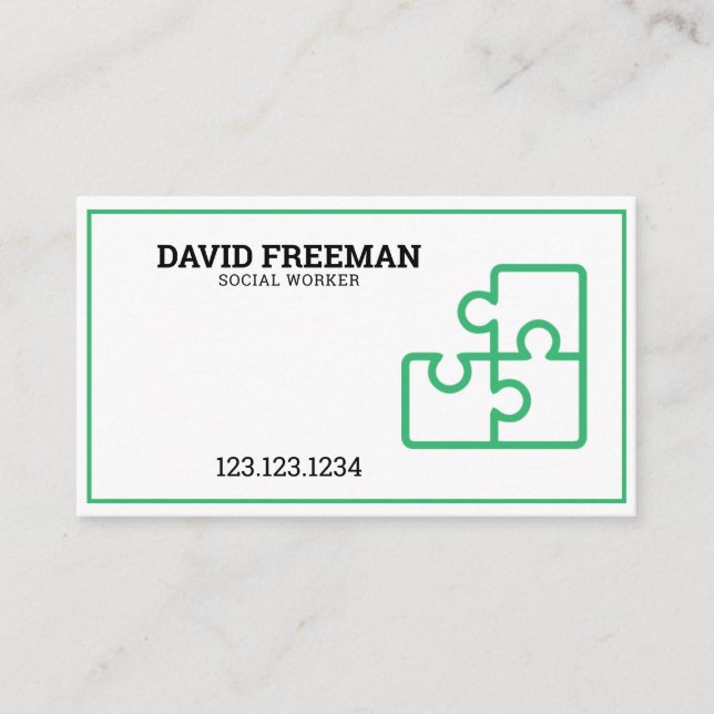 Carte De Visite Travail social de Puzzle vert moderne et blanc (Devant)