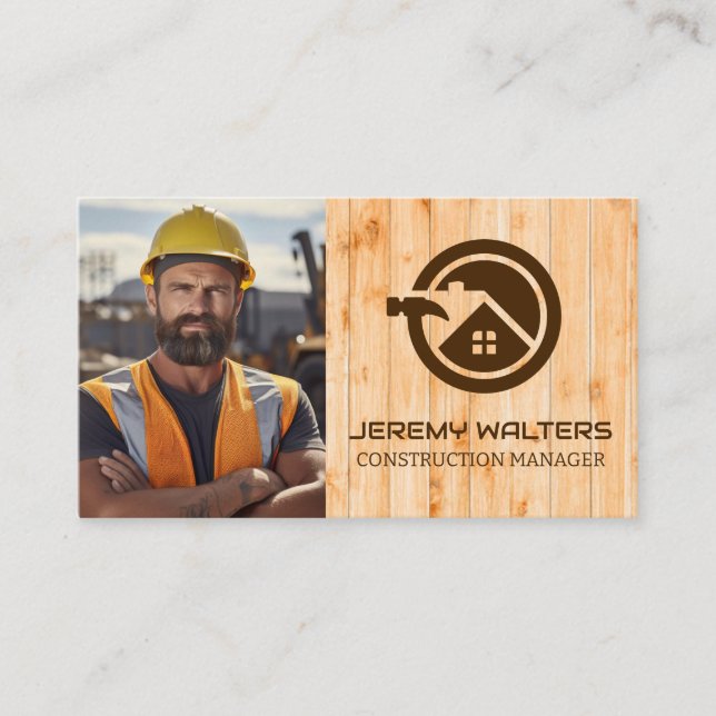 Carte De Visite Travailleur au chantier de construction | Bois (Devant)