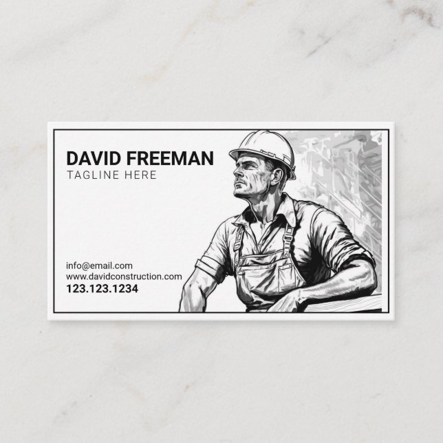Carte De Visite Travailleur de construction noir et blanc simple (Devant)