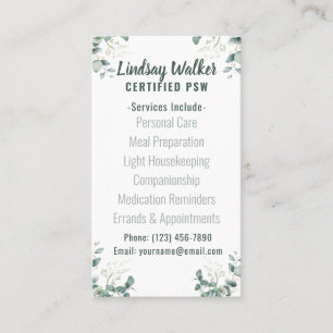 Carte De Visite Travailleur de support personnel Eucalyptus Soft G