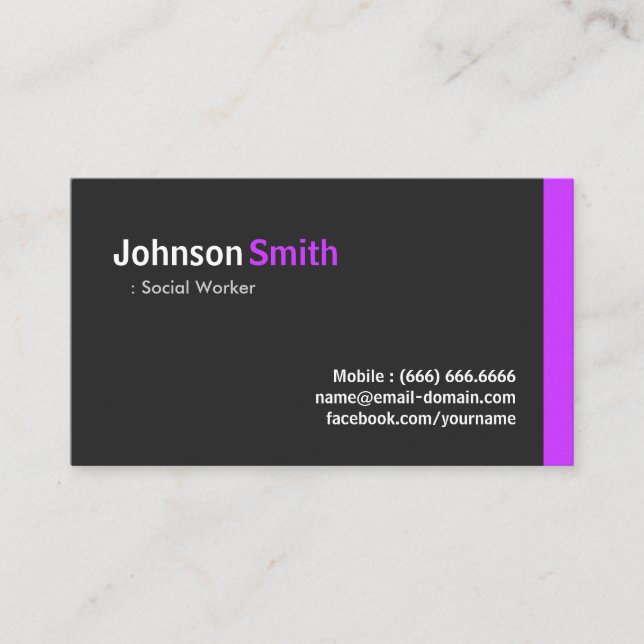 Carte De Visite Travailleur social - Moderne Minimale Violet (Devant)