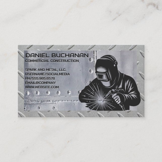 Carte De Visite Travailleur soudeur | Étincelles | Cadre en acier (Devant)