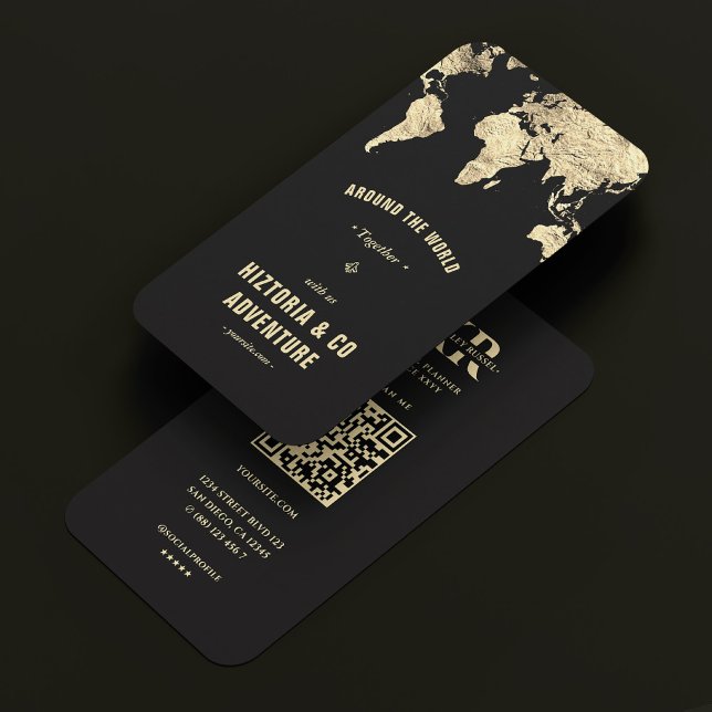 Carte De Visite Travel Adventure World Map Black Gold Monogramme (Travel Adventure World Map Black Gold Monogram Business Card
)