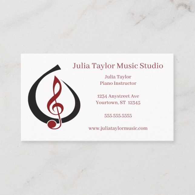 Carte De Visite Treble Clef dans Open Teardrop Music Teacher (Devant)