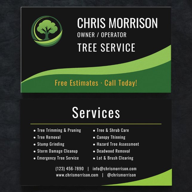 Carte De Visite Tree Service Arborist Black Green  (Créateur téléchargé)