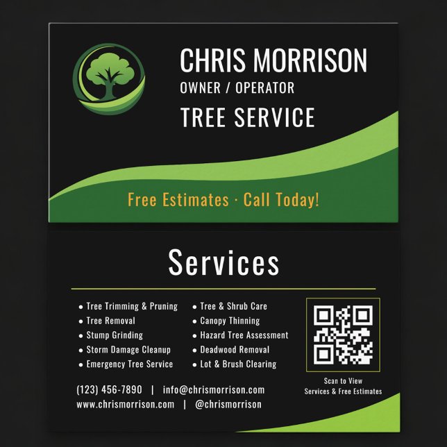 Carte De Visite Tree Service Arborist QR Code (Créateur téléchargé)