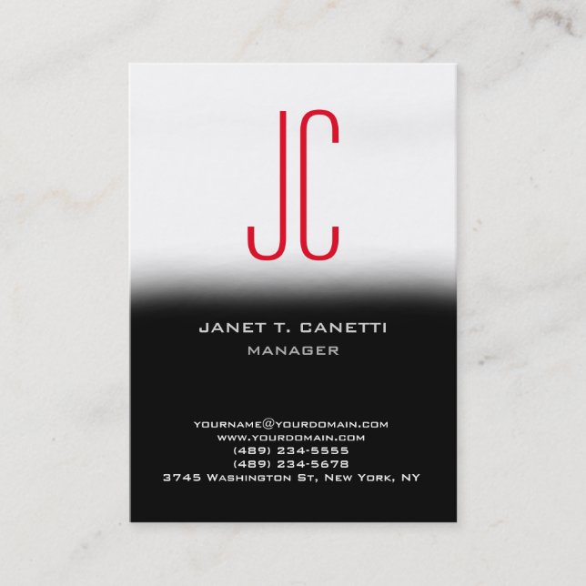 Carte De Visite Trend moderne clair simple noir blanc rouge monogr (Devant)