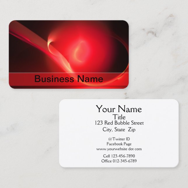 Carte De Visite Trendy Abstrait Red Bubble Swoosh Professional (Devant / Derrière)