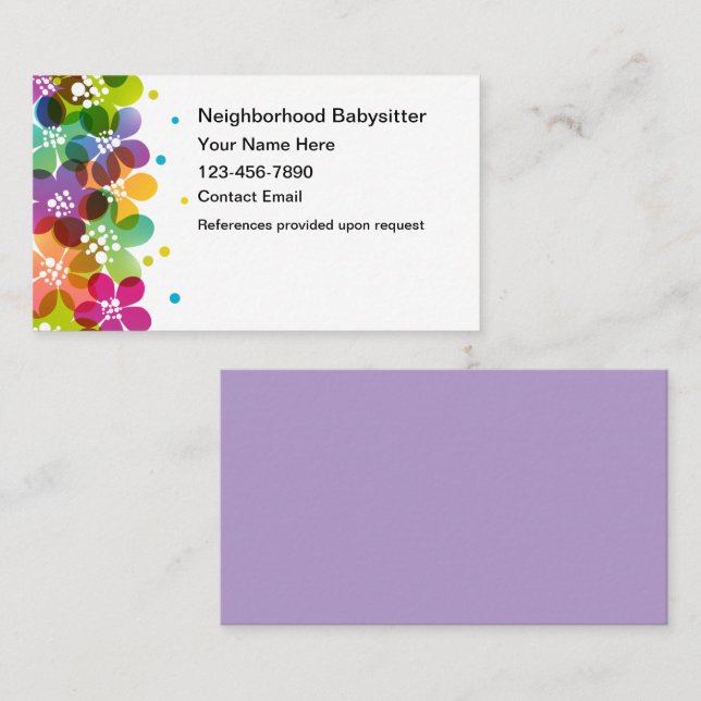 Carte De Visite Trendy Babysitter Business Cards New (Devant / Derrière)