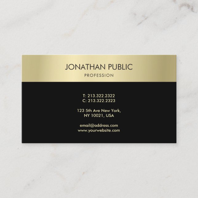 Carte De Visite Trendy Black Gold Elegant Simple Modèle moderne (Devant)