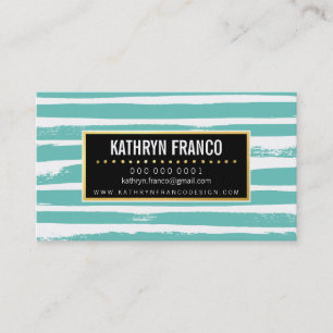 Carte De Visite TRENDY BRUSH STROKE mignon peint stylisé menthe or