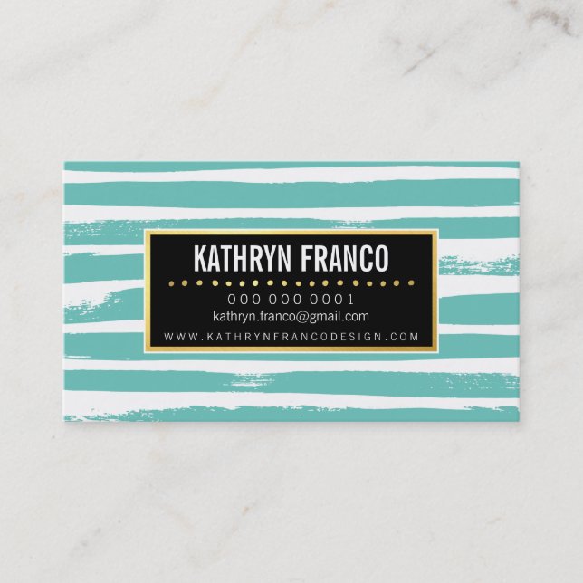 Carte De Visite TRENDY BRUSH STROKE mignon peint stylisé menthe or (Devant)