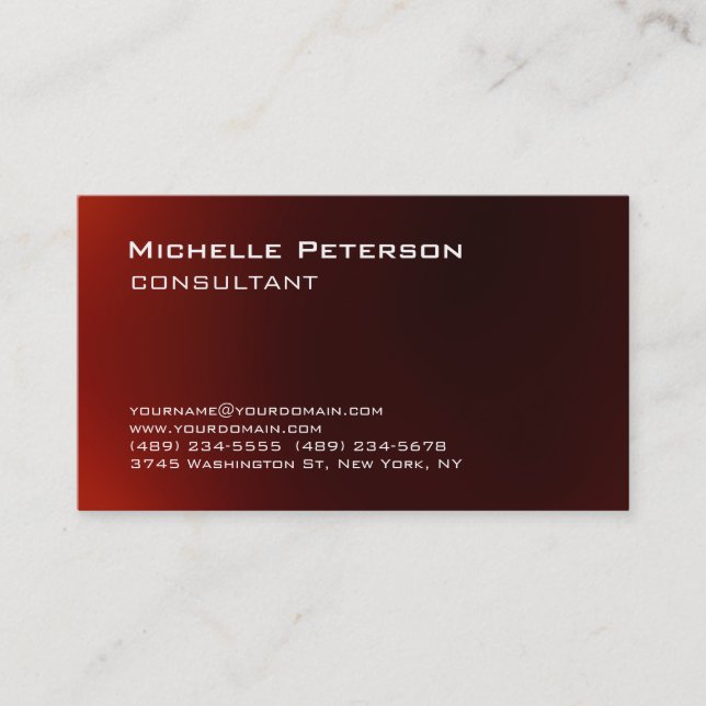 Carte De Visite Trendy Dark Red Unique Personnel Moderne (Devant)