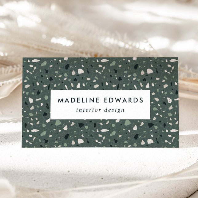 Carte De Visite Trendy Dark Turquoise & Green Terrazzo (Créateur téléchargé)