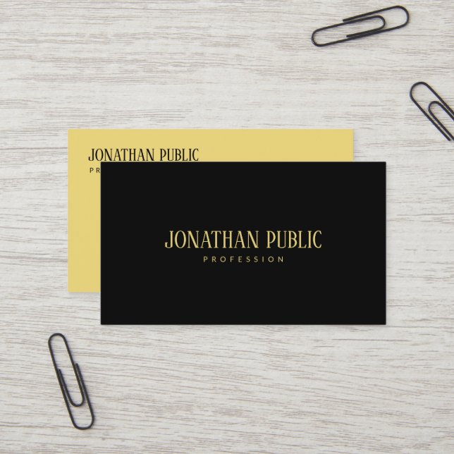 Carte De Visite Trendy Modern Elegant Sleek Template Black & Gold (Devant/Arrière en situation)