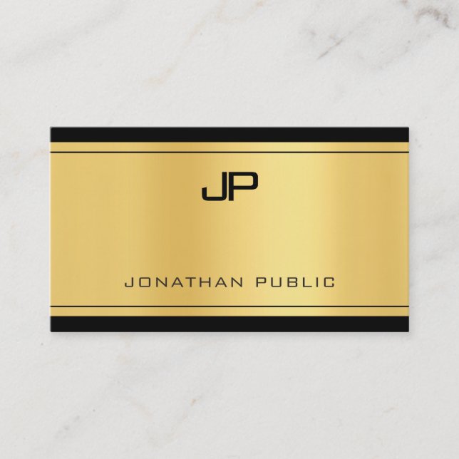 Carte De Visite Trendy Monogrammed Black Gold look élégant moderne (Devant)