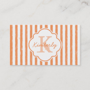 Carte De Visite Trendy Orange Peint Stripes Monogramme et nom