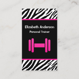 Carte De Visite Trendy Pink et Black Dumbbell Personal Trainer
