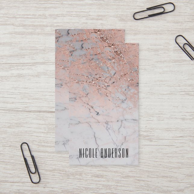 Carte De Visite Trendy Rose or rose moderne marbre glam chic (Devant/Arrière en situation)