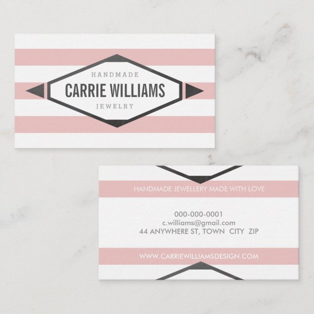 Carte De Visite TRIBAL AZTEC BOHO LOGO rayé gris rose simple (Devant / Derrière)