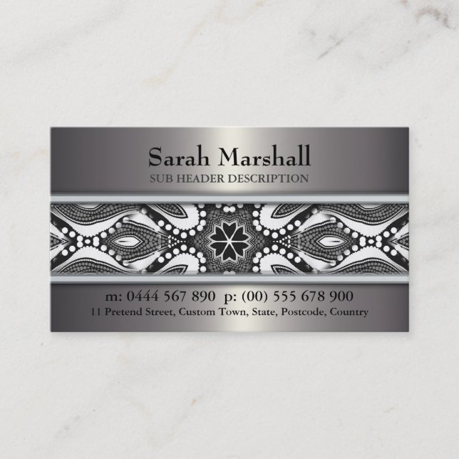 Carte De Visite Tribal Black+White & Metallic avec Logo Business C (Devant)
