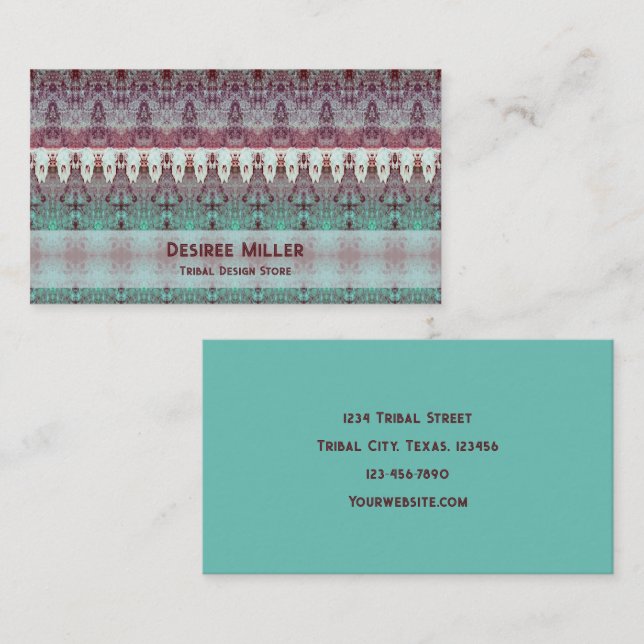Carte De Visite Tribal Western Motif Turquoise Bull Cow Skull Pays (Devant / Derrière)