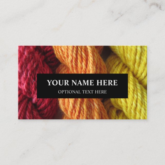 Carte De Visite Tricot de fils photo rouge orange jaune (Devant)